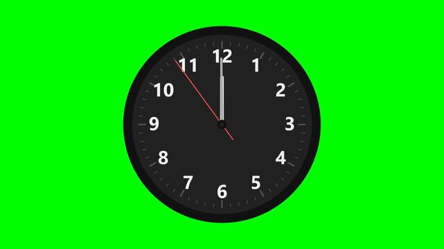 10 Seconds New Year Countdown to 12 o clock on Analog Wall Clock With Green Screen Background