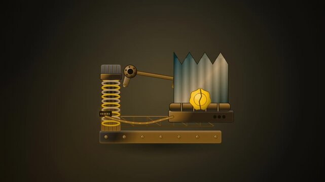 Abstract animated contract trigger releasing drawn as amber and orange lines and shapes on a deep dark background. Seamless looping 4K motion graphics video with free space for text, ideal for busines