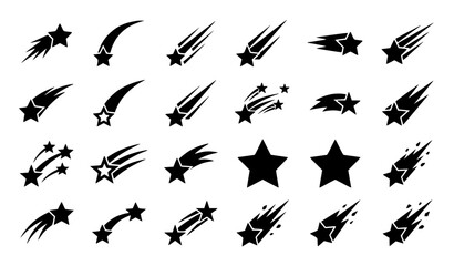 Shooting star silhouette falling star vector icon collection © Chhalaha