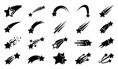 Shooting star silhouette falling star vector icon collection © Chhalaha