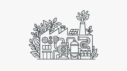 Fototapeta premium Modern Industrial Plant with Renewable Energy and Green Nature Integration