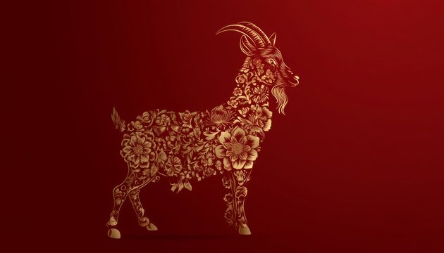 Luxury Red and Gold Chinese Zodiac Goat Sculpture Background with 
Copy Space for Chinese New Year 2027 Celebration