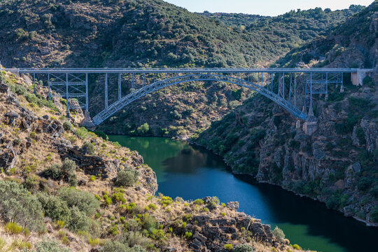 Requejo Bridge or Pino Bridge. Duero River, Zamora, Castile and Le&oacute;n, Spain. Arribes del Duero Natural Park.