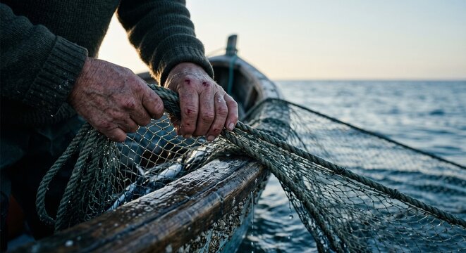 Fisherman's Hands Carrying Home Through Hard Work