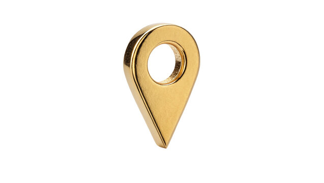 Golden glossy pin map pointer location icon isolated on transparent background