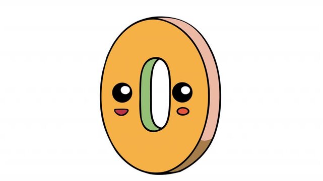 Cute cartoon number zero,. Animated digit one, with alpha channel, Cartoon