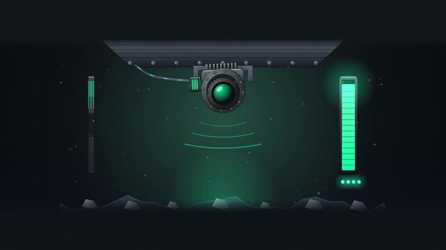 Abstract animated sonar ping return depth drawn as green and teal lines and shapes on a deep dark background. Seamless looping 4K motion graphics video with free space for text, ideal for science comm