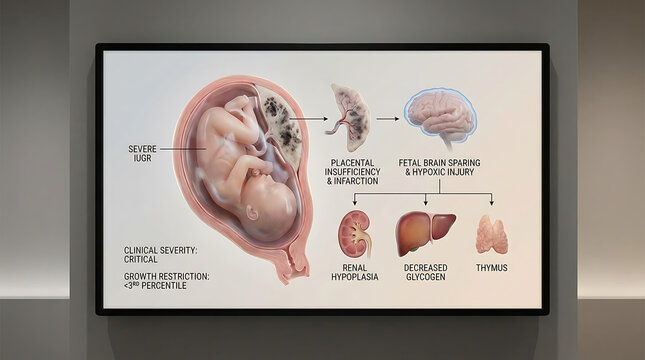 Transparent Intrauterine Growth Restriction with Placental Insufficiency and Fetal Cerebral Hypoxia Brain Sparing Renal Hypoplasia Cardiovascular Adaptation Detailed Pathology