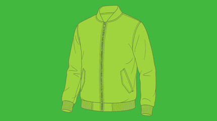 Isolated bright green bomber jacket illustration with outline, front view, transparent background © Djarum