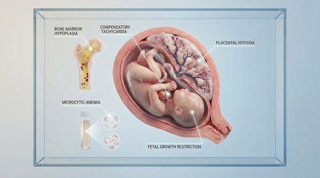 Transparent Severe Iron Deficiency Anemia in Pregnancy with Bone Marrow Hypoplasia and Placental Hypoxia Compensatory Cardiovascular Changes Fetal Compromise Visualization