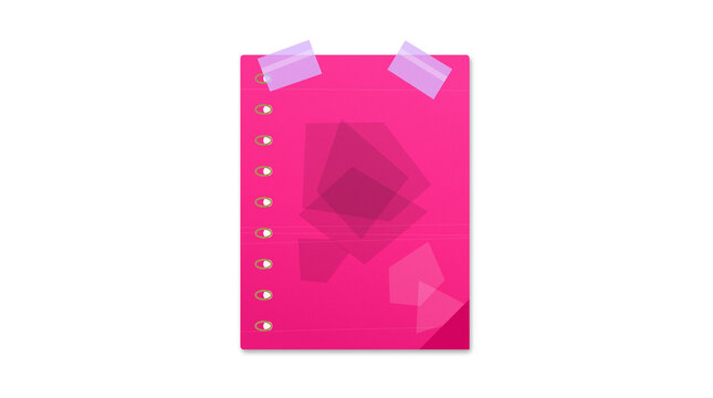 Pink notepad with ring binder style and geometric shapes for design.