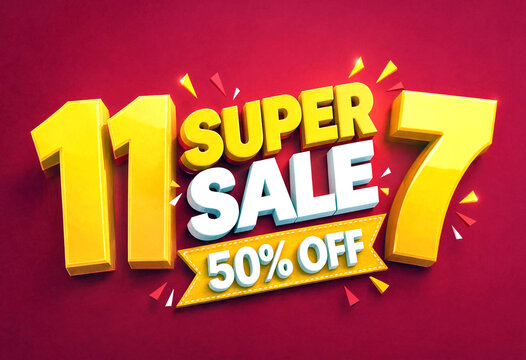 Bright and colorful super sale banner with fifty percent off discount promotion design