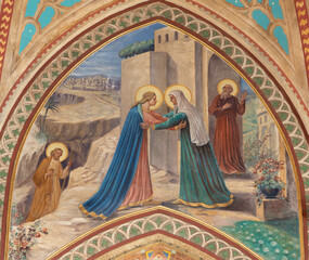 Naklejka premium Monza - The fresco of Visitation in the Temple in church Chiesa della Santissima Trinita degli Artigianelli by Giovanni Briani from end of 19. cent.