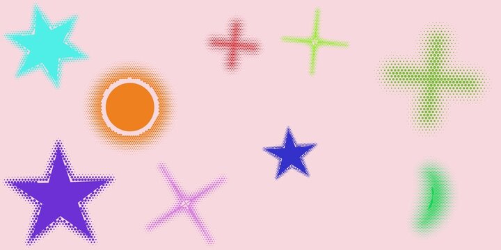 Pastel Pink Halftone Vector Design Assets With Orange Sun Star And Cross Shapes