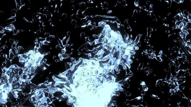 Realistic flowing water spreads into smooth curves, droplets, and energetic splashes.