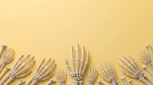 Skeleton Hands on Yellow Background &ndash; Halloween Bone Art