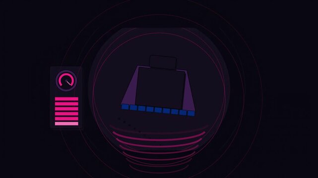 Abstract animated heat shield ablating drawn as violet and blue lines and shapes on a deep dark background. Seamless looping 4K motion graphics video with free space for text, ideal for technology exp