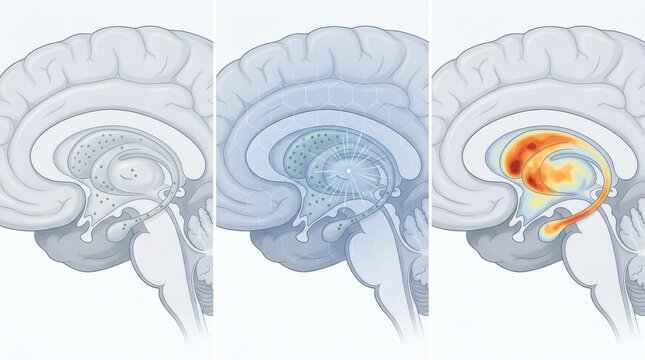 Diagram illustrating the progression of brain activity in the basal ganglia over time