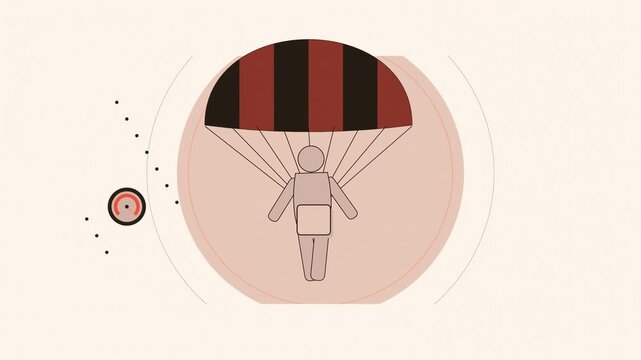Abstract animated parachute deploying drawn as coral and magenta lines and shapes on a bright, clean light background. Seamless looping 4K motion graphics video with free space for text, ideal for tec