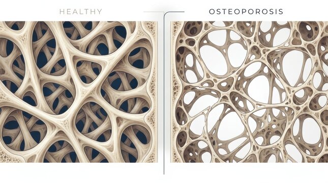 Comparison of healthy bone structure versus osteoporosis bone density
