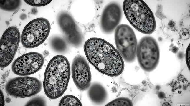 Bacteria cells under transmission electron microscope for scientific research and education