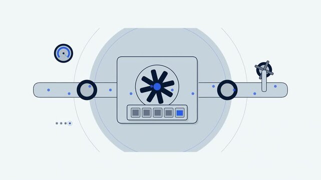 Abstract animated water meter flowing drawn as blue and cyan lines and shapes on a bright, clean light background. Seamless looping 4K motion graphics video with free space for text, ideal for sustain