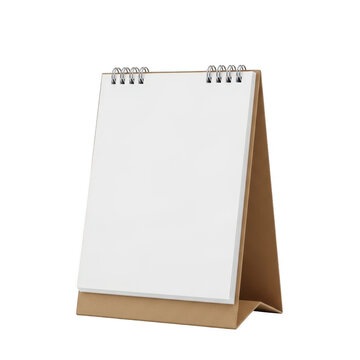 Blank desktop paper calendar standing on a cardboard base for office planning isolated on transparent background