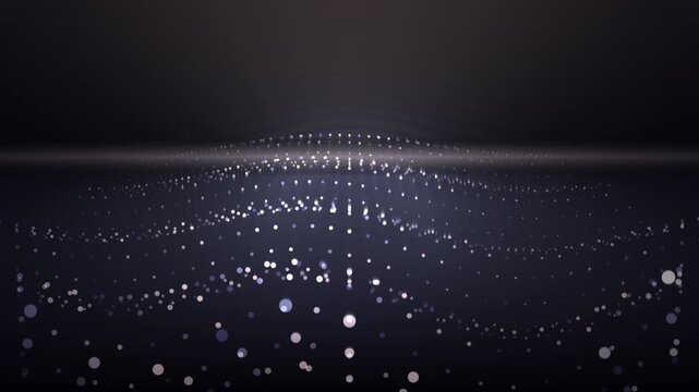 Seamless looping digital background with glowing particle grid forming perspective plane