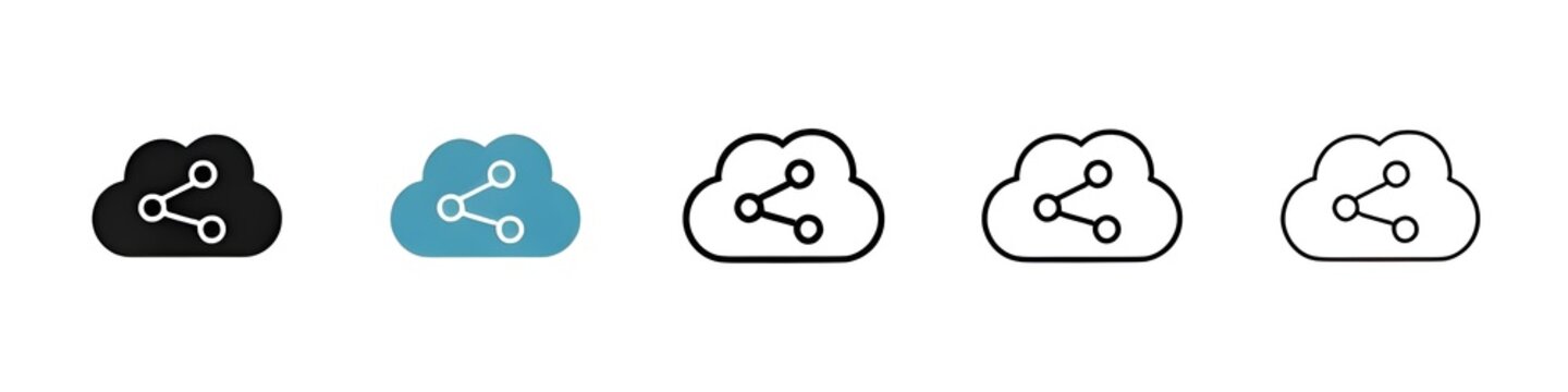 Cloud share icon set. data sync to cloud storage icon. transfer cloud computing server sign. link cloud hosting icon for UI designs. illustration. Contour symbol. Vector. Editable stroke. Icons 