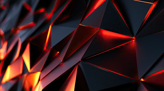 Abstract dark geometric surface with glowing red-orange light accents