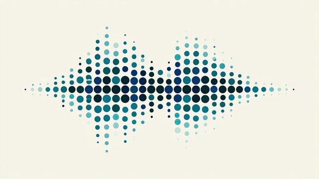 Abstract sound wave visualization using varying blue and teal dots on a pale background