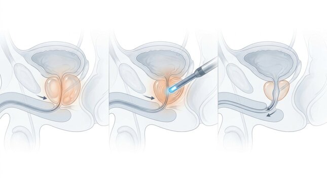 Illustration of transurethral resection of the prostate procedure step-by-step