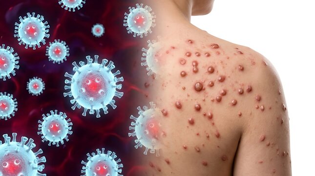 Skin rash with viral infection cells conceptual illustration for medical health awareness