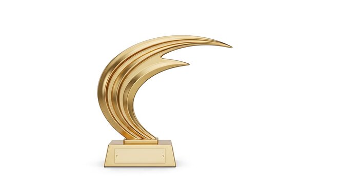 Elegant golden abstract trophy isolated on a white background, symbolizing victory and success in business and sports competitions