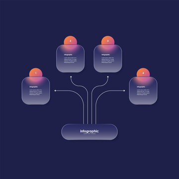 Business visualization infographic design template with four options, steps or processes for business presentation. Glass morphism infographics