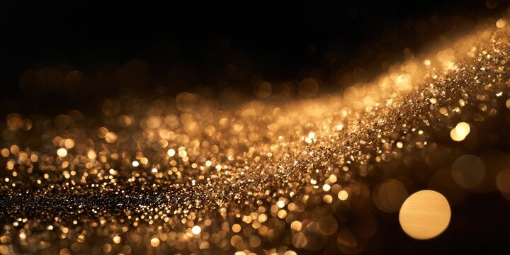 A wave of shimmering gold glitter particles against a dark background