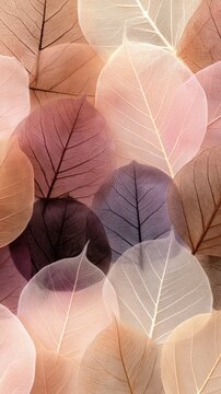 Pastel veined leaf seamless pattern in warm blush and mauve for botanical background and wallpaper design