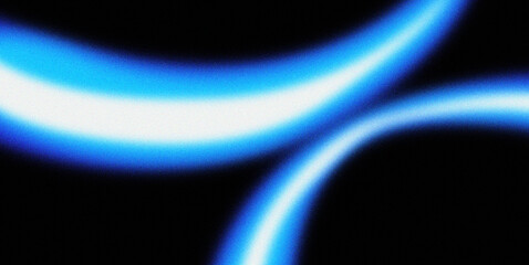 Abstract blue neon light waves with luminous white and blue gradients flowing across a dark...