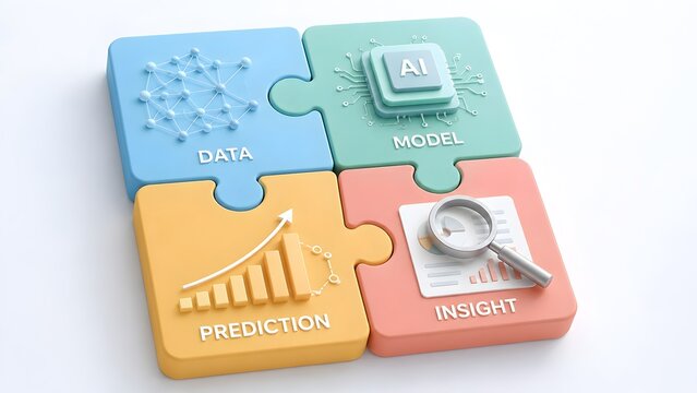 Interconnected Jigsaw Puzzle Elements Visualizing Data Model Prediction And Insight