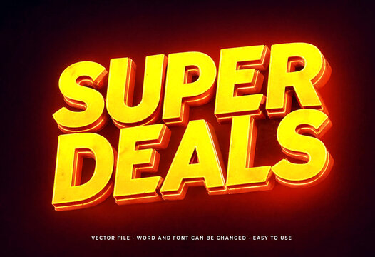 Bright and eyecatching yellow threedimensional super deals text effect design isolated