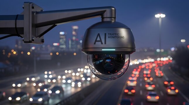 AI Surveillance Camera Monitoring Busy Urban Highway Traffic at Night for Smart City Infrastructure and Automated Road Safety Management