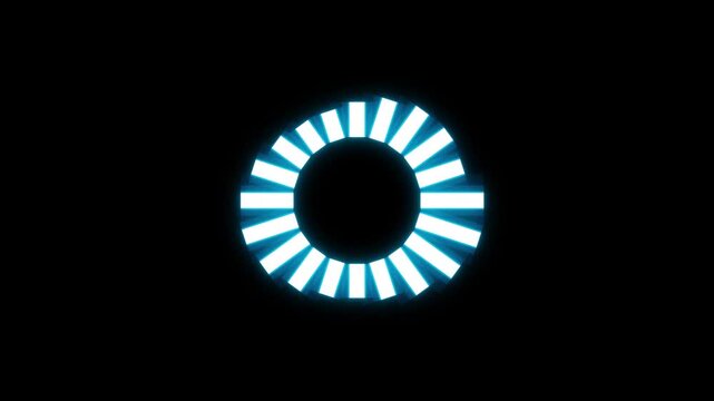 Glowing cyan segmented circle rotating as a seamless looping tech background on black