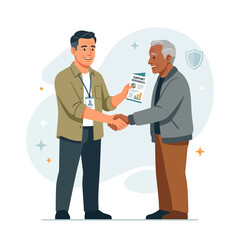 Obraz premium Generous Man Shaking Hands with Elder, Offering Support and Resources