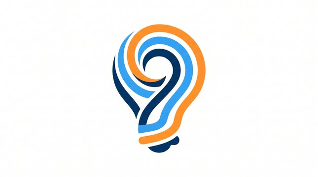 Modern abstract lightbulb graphic with swirling colorful filament design with minimalist logo style lightbulb featuring dynamic navy hues against clean white background
