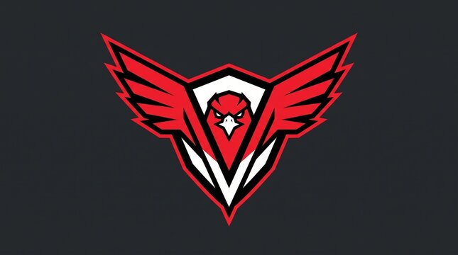 Dynamic mascot logo featuring shield and outstretched wings in bold red with showcases striking mascot evoking intensity energy centered shield flanked