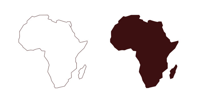 Africa map vector featuring outline and solid continent silhouettes for geography education, navigation, travel, atlas, infographic and editorial design vector illustrations.