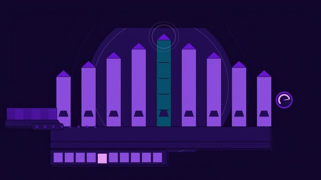 Abstract animated organ pipe sounding drawn as violet and blue lines and shapes on a deep dark background. Seamless looping 4K motion graphics video with free space for text, ideal for title sequences