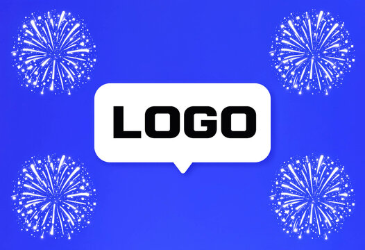 Modern minimalist logo design with fireworks background perfect for celebrations and special events