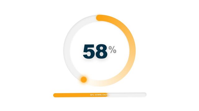 Circular progress bar and loading bar showing 58 percent completion on white background