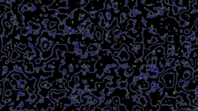 Abstract looping background with seamless blue contour patterns and scattered green particles